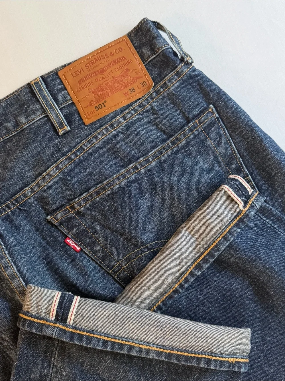 Levis 501 Premium Selvedge Jeans Mens 38x30 Straight Leg Button Fly Hemp Denim